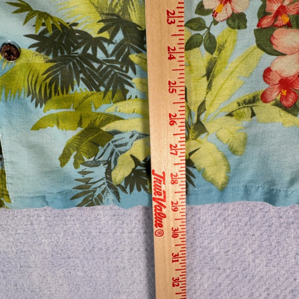 Island Republic Mens XXL Blue Silk Blend Tropical Hibiscus Palm Aloha Camp Shirt - Picture 5 of 6